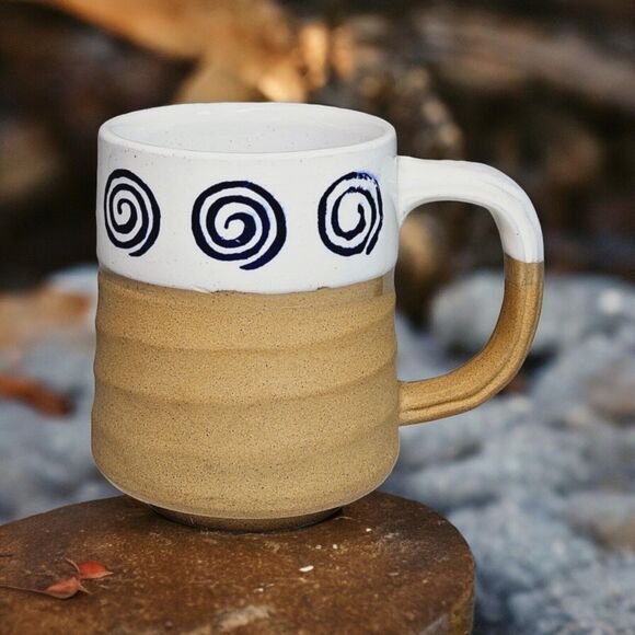 Vtg Japan Hand Turned Stoneware Vortex Coffee Mug 12oz Tea Cup Textured Infinity - Picture 14 of 14